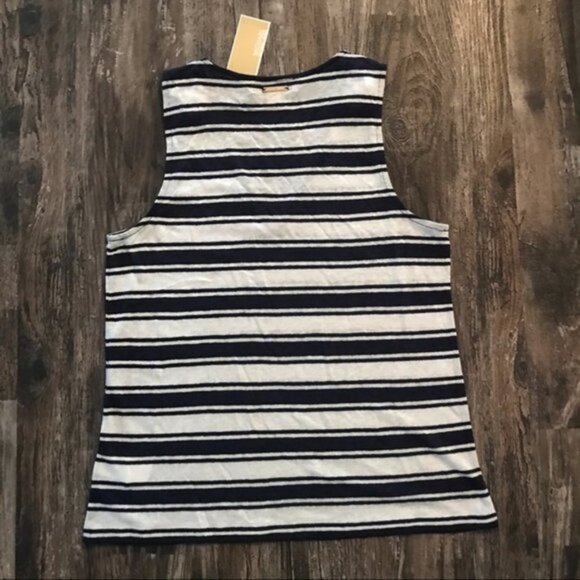 Michael Michael Kors Striped Linen V-Neck Nautical Sleeveless Top (NWT) - Picture 3 of 5